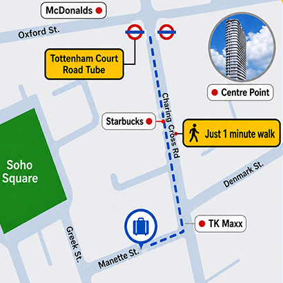 Map showing 16 Manette Street, Soho